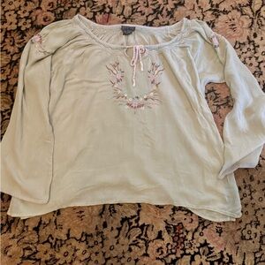 Heart Moon Star Embroidered Women's Top in Light Green - Size L